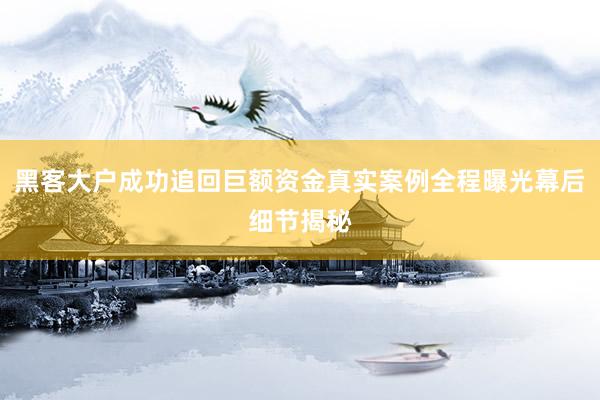 黑客大户成功追回巨额资金真实案例全程曝光幕后细节揭秘